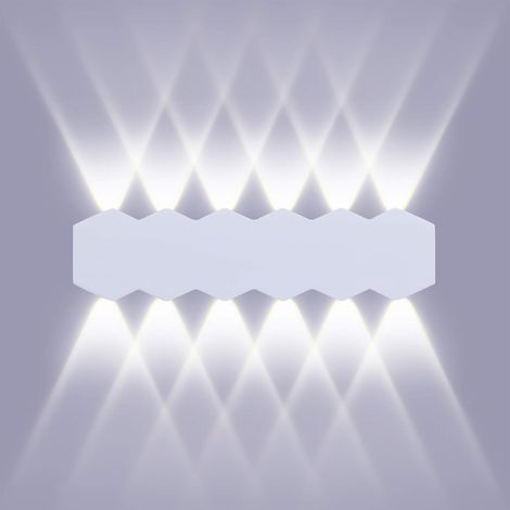 EASYCOMFORT 12W LED 31cm Applique Murale Interieur Blanc Lampe Moderne Up Down Spot Lampe Murale en Aluminium Éclairage Mural Lumière Blanc Froid 6000K pour Salon Chambre Escalier Couloir [Classe éner (1/5)