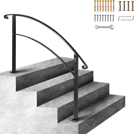 Main Courante Rampe Escalier Garde-Corps Rambarde Escalier Balustrade Réglable 4 Marches Fer Forgé Noir (1/5)