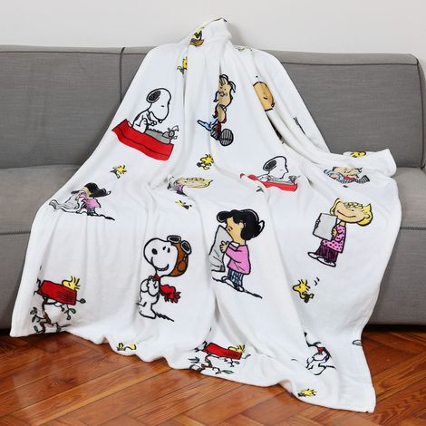 Kanguru Soffice plaid divano in microfibra Snoopy Bianco, morbido pile, 130x170 cm, Simpatico copriletto singolo, idea regalo Natale donna o Compleanno per tutti (1/5)
