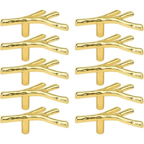 Set mit 10 Türgriffen aus Zinklegierung, goldfarbenes Zweigdesign, ideal für Schrank-, Kleiderschrank-, Schubladen- oder Möbeltüren.