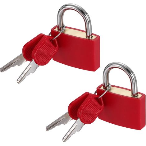 Lot de 2 petits cadenas de 4,3 cm de long avec clés de 4,3 cm de long, recouverts d'ABS en laiton massif, antirouille et étanche, pour sac à dos, casier, armoire, boîtes, rouge (1/5)
