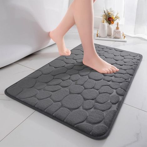 Tapis de bain en mousse à mémoire de forme, ultra-absorbant, effet pavés, antidérapant, lavable en machine, gris foncé, 40 x 60 cm (1/4)
