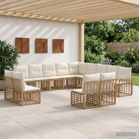 Salon de jardin modulable 13 pièces en poly rotin blanc naturel et crème, 90.4kg - PANGIVO (1/5)