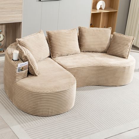 Canapé Cord khaki 250x152x82 cm mit Getränkehaltern, Seitentaschen und Kissen (1/5)