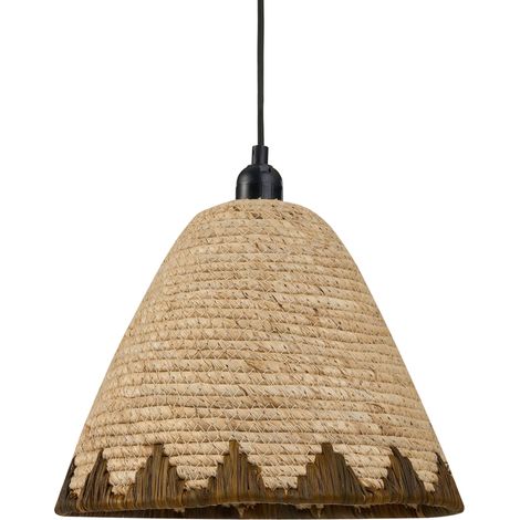 Lampe Suspension en Paille et Herbe Abat-jour en Forme de Dôme Tressé Style Bohème Naturel Inksi