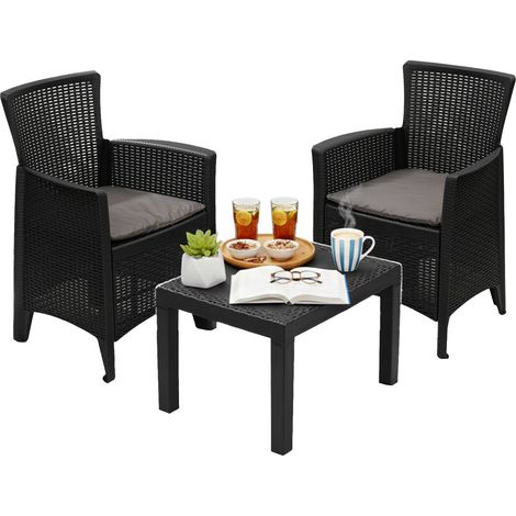 Outdoor-Sitzgruppe Macheri: 2-Sitzer & Tisch, Made in Italy, mit Kissen, anthrazit-schwarz