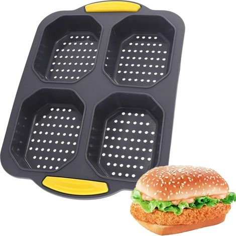 Teglia per hamburger, 4 cavità, antiaderente, per hamburger, pane, muffin, torte, 25,5 x 18 cm (1/4)