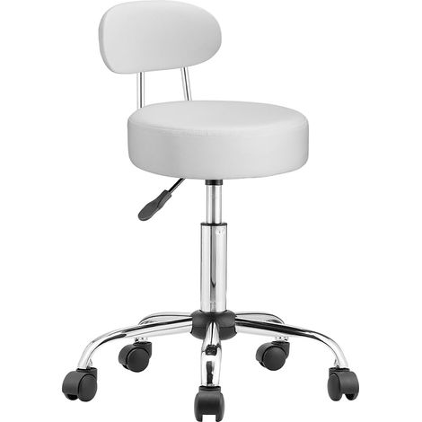 Tabouret avec roulettes et Dossier, Chaise de Travail pivotante avec Support Dos, Assise Rembourrage 10 cm Simili Cuir et Base Acier, Hauteur réglable, pour esthéticienne, Bureau, Travail (1/5)