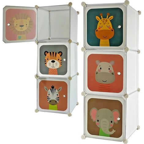 TRADE SHOP - Set 3 Cubi Contenitori Modulari Salvaspazio Per Bambini Scaffale Porta Giochi Ante Decorate - (1/2)