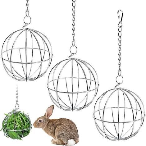 3Pcs Pet Herbe Boule de Foin en Acier Inoxydable pour Lapin,Suspendu Distributeur de Balles Cadre d'herbe pour Animaux de Compagnie (1/4)