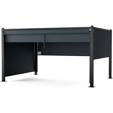 Blumfeldt Pantheon Cortina Pavillon 3x4 m – Aluminiumrahmen, Verstellbares Dach & Seitenrollos, Wetterfest & Stabil, Dunkelgrau/Schwarz