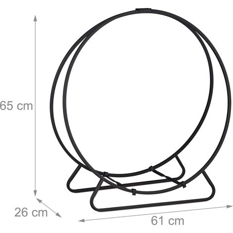 Range bûches acier étagère cercle bois rond noir (1/4)