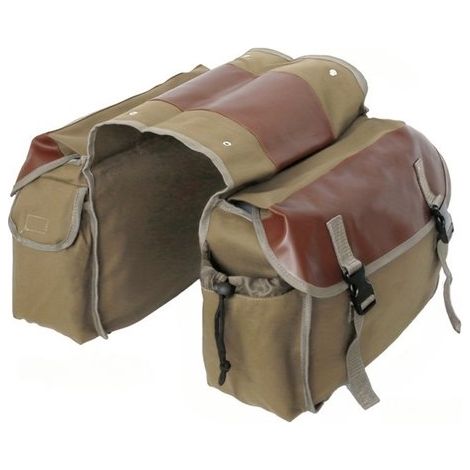 Bolsa doble para bicicleta, 38 x 27 x 15 cm, Impermeable, Con bolsillos laterales, 30 L, Bolsa para rueda trasera, Bolsa doble, Caqui (1/5)