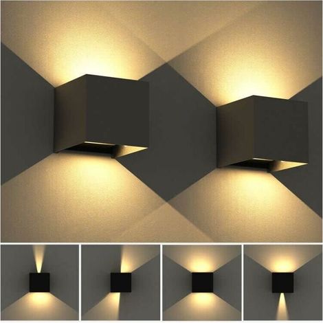 12-W-LED-Außenwandleuchte 10 × 10 × 10 cm, mit einstellbarem Abstrahlwinkel, schwarze Innenwandleuchte für Wohnzimmer, Garten, Eingangsbereich, Flur, 2 Stück