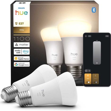 Ampoule connectée Philips Hue White A60 E27 1100 lm 2700K Pack de 2
