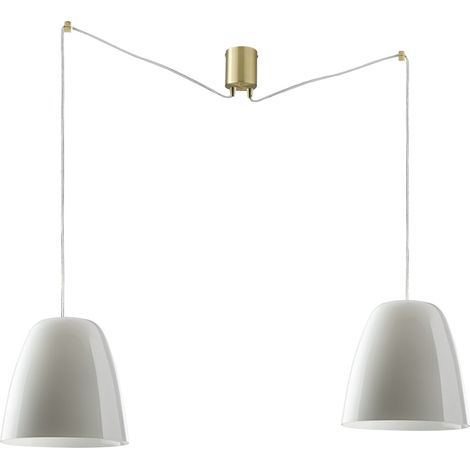 Lampadario a sospensione due luci metallo dorato vetro bianco Ares LS (1/2)