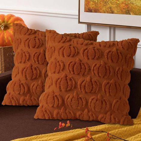 CCYKXA 2er-Set Dekorative Herbst-Kissenbezüge 45 x 45 cm, Kürbis-Kissenbezug 45 x 45 cm Kissenbezüge Kissenbezug für Bauernhaus Thanksgiving Halloween Sofa (Rostrot) (1/5)