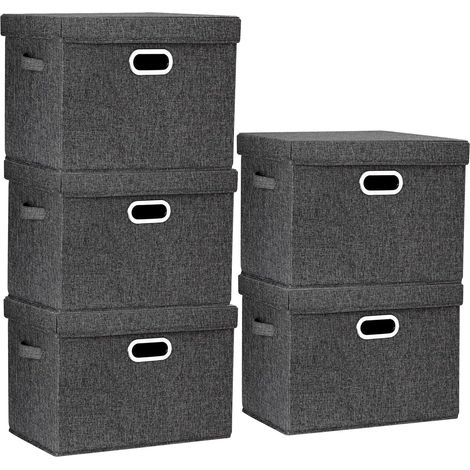 Lot de 5 Boîte de rangement, Pliable, Lavable, Tissu Oxford, 44x30x29 cm, Noir, Maison Bureau (1/5)