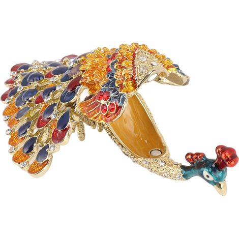 Boîte à bijoux paon à charnières, boîte à bijoux en émail, bijoux animaliers peints à la main, cadeau, décoration intérieure, statue de paon peinte et incrustée de diamants, décoration de bureau, de c (1/5)