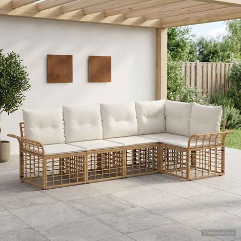 vidaXL  Outdoor Sofa Set  5 pcs Natural and Cream White Poly Rattan