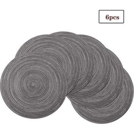 Lot de 6 sets de table ronds en coton SHACOS, lavables, résistants à l'usure et à la chaleur, tressés, parfaits pour la décoration de la cuisine - Gris foncé (1/5)
