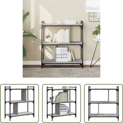 vidaXL Bücherregal Metall - Bücherregal 3 Böden Grau Sonoma 76x32x88 cm Holzwerkstoff (1/5)