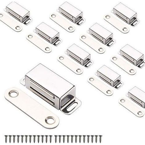 (Argent 10 Pack)Aimants d'armoire Loquet de porte d'armoire pour cuisine Salle de bain Placard penderie Fermetures de placard Loquet de tiroir de porte d'armoire (1/5)