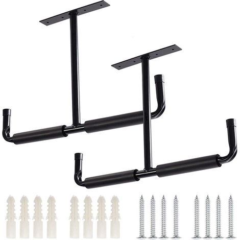 Lot de 2 crochets de garage à fixer au plafond, robustes, pour bois, outils de vélo, noirs (1/5)