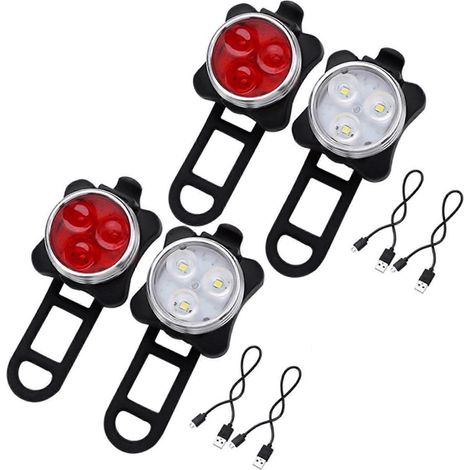 Wasserdichte COB-LED-Vorder- und Rücklichter mit 3 LEDs, wiederaufladbar per USB, für Outdoor-Radtouren, mit 4 Beleuchtungsmodi (vorne und hinten). Ideal für Nachtfahrten. (1/5)