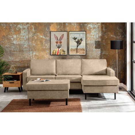 KONSIMO INVIA Loft Ecksofa rechts 4 Sitzer aus Leder und Mikrofaser, beige (1/5)
