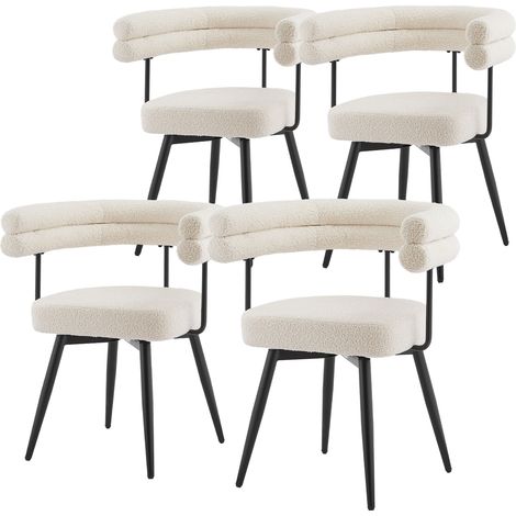 ML-Design Set de 4 sillas de comedor giratorias 360° tapizadas en tejido Teddy beige, asientos ergonómicos con reposabrazos y respaldo mueble moderno con patas de metal, para oficina/comedor/cocina (1/5)