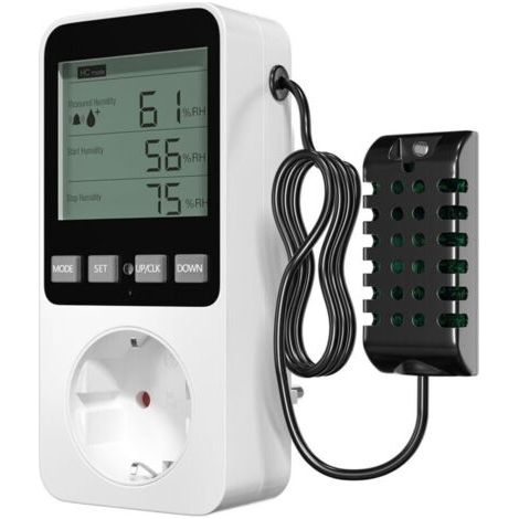 Pr Lamptobe Prise Thermostat Hygrostat Numérique, Contrôleur de Température et d'humidité Prise avec Sonde, Alarme Régulateur Humidité Prise pour Terrarium Reptile Couveuse Incubateur Serre (1/4)