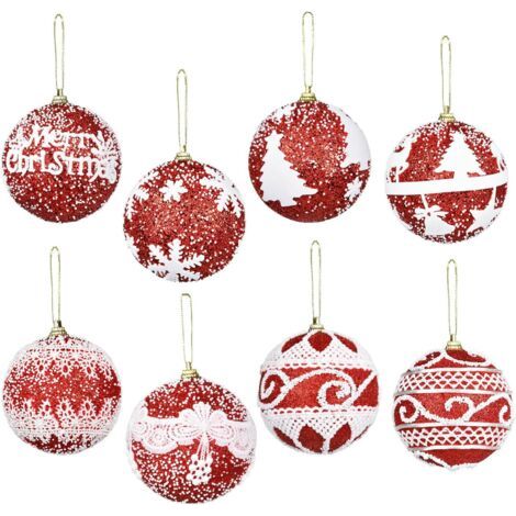 8 Pièces Boules de Noël, Rouge Boules de Noel Ornements avec Mousse Neige Effet Decorative Boule Sapin Noël Suspension pour Maison Noël Sapin Décoration (1/5)