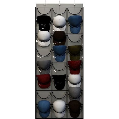 Étagère à chapeaux avec 24 poches, idéale pour ranger les casquettes de baseball et pour un rangement mural. (1/5)
