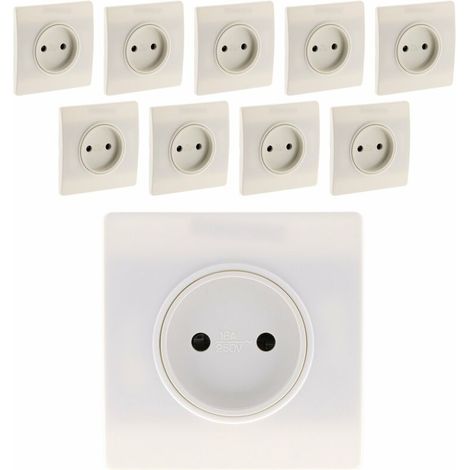 – Lot de 10 prises 2P 16A encastrables avec bornes automatiques – Installation rapide avec vis et griffes – Couleur blanche