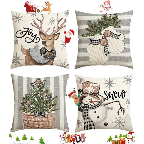 Lot de 4 housse de coussin Décoration 45 x 45cm, Taie oreiller noel Interieur, protege oreiller (1/5)
