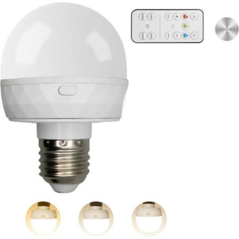 Ampoule rechargeable avec télécommande, culot E27, 3 couleurs dimmables, piles incluses, convient pour l'éclairage de secours, 2500 mAh. (1/5)