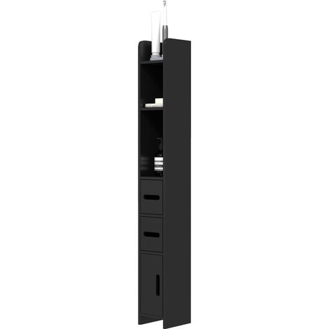 Meuble colonne salle de bain armoire toilette haute avec étagères et placards noir 15x17x120 cm