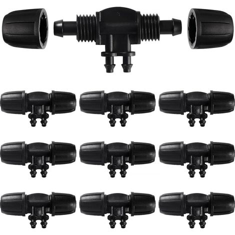 10 Pièces Connecteur de Tuyau en T Barbelé, 4-Voies Raccord de Tuyau D'Irrigation pour Tube 8/12 mm à 4/7 mm, Connecteur D'Irrigation Goutte à Goutte à 4-Voies pour Jardin, Pelouse (1/5)