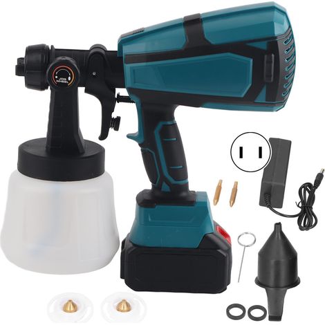 Pistolet électrique sans fil 21V batterie lithium rechargeable 1000ml, pulvérisateur peinture avec prise US 100-240V (1/5)