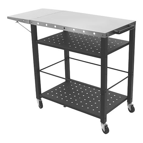 Chariot de barbecue mobile avec 4 niveaux, surface de travail de 80 x 50 cm, table de barbecue avec plateau pliable et capacité de charge de 90 kg, pour jardin, camping et extérieur (1/5)