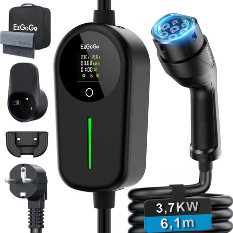 Chargeur Voiture Electrique 3,7kW 6,1m 6-16A Écran LCD (1/5)