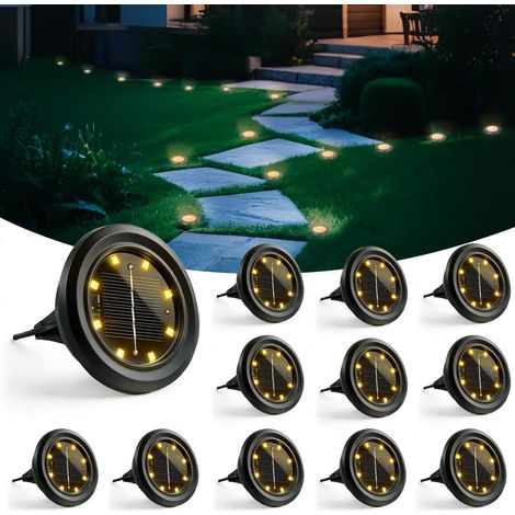Lot 12 Lampe Solaire Sol 8 LED Jardin Lumiere Solaire Lumière Solaire IP65 Étanche Longue Durée Vie Spot (1/5)