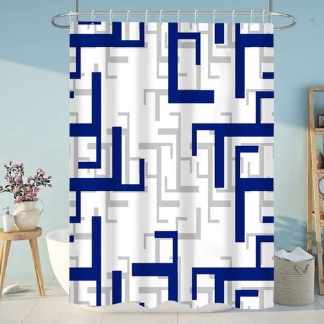 Rideau de douche bleu pour salle de bain avec crochets, imperméable, lavable en machine, 72" x 72" (1/5)