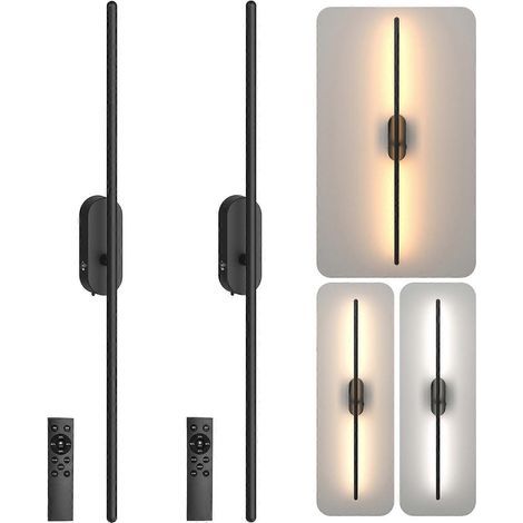 Set mit 2 batteriebetriebenen, kabellosen LED-Wandleuchten mit Fernbedienung, einstellbarer Helligkeit, USB-Aufladung, Farbtemperatur 3000K/6000K, Timer, schwarz, für Schlafzimmer (1/5)
