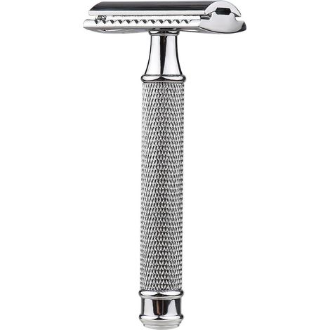 Rasoir de sécurité double tranchant en acier inoxydable, rasoir manuel à long manche, rasoir traditionnel