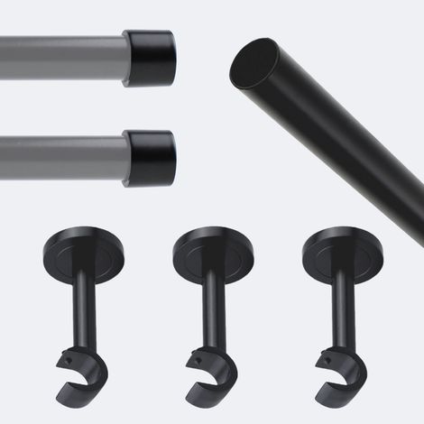 Kit de tringle à rideaux Noir Mat 250cm Diam.20mm Embout Capuchon - Fixation Mur - Boulet (1/3)