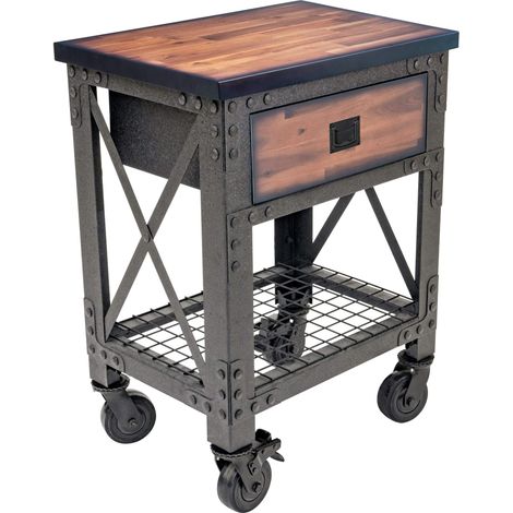 Etabli roulant à 1 tiroir pour la maison, le garage et l'atelier, avec étagère en fil de fer, table de travail industrielle renforcée, capacité de 450 kg sur le dessus en bois, 70x51x94 cm (1/5)