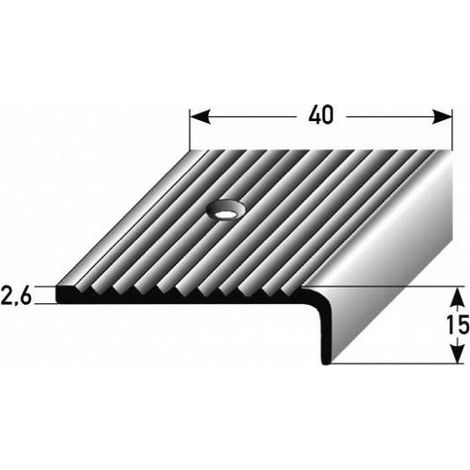 Treppenkante / Treppenkantenprofil / Winkelprofil (Größe 40 mm x 15 mm) aus Aluminium eloxiert, gebohrt, von Auer Metall -aluminiumfarbend-1000