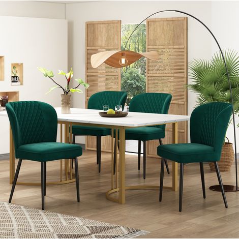 tavolo pranzo 140x80 con 4 sedie velluto verde OKMYHOME (1/5)